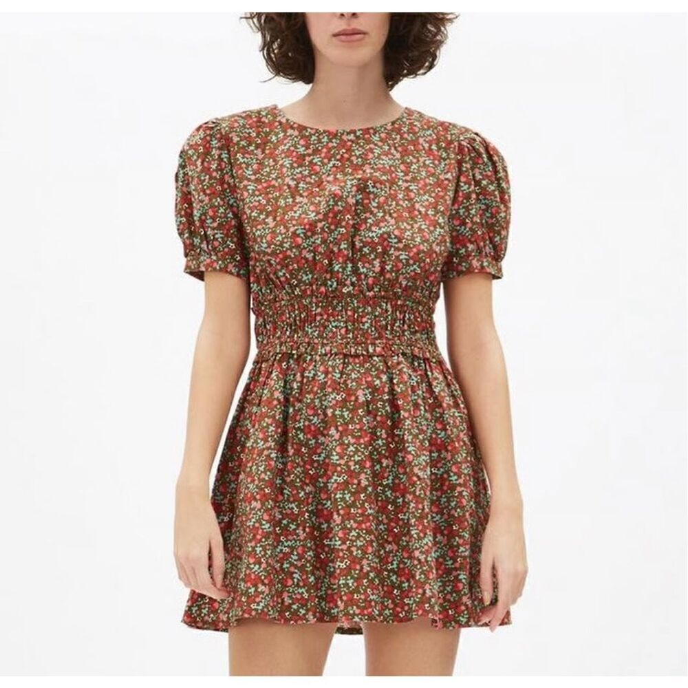 Free People Pennie Floral Short Sleeve Smocked Mini Dress Women's Size Small